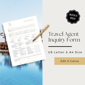Travel Agent Tools, Travel Business Form, Travel Agent Inquiry Form, Travel Agent Client Intake Form, Travel Agent Documents, TVL 103