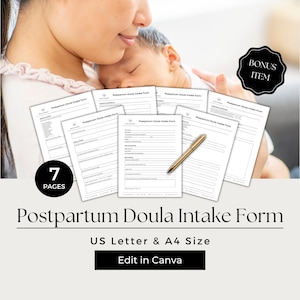 Postpartum Doula Intake Form, Doula Client Intake Form, Postpartum Doula Form, Postpartum Doula Service, Postpartum Doula Template, PTD101-1