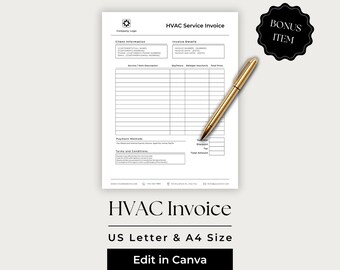 HVAC Invoice, Hvac Business Forms, Hvac Maintenance Invoice, Hvac Service Invoice, Hvac Repair Invoice, HVC101-1