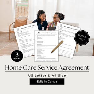 Home Care Service Agreement, Home Health Care Contract, Home Care Contract, Home Care Client Forms, Home Health Care Forms, BES101-1