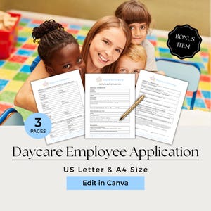 Daycare Forms Canva, Daycare Employee Application, Daycare Application, Employee Application, Intake Forms Daycare, CCB105-1