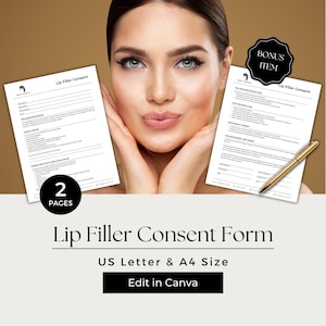 Lip Filler Consent Form, Client Forms Injectables, Nurse Injector Consent Forms, Lip Filler Form, Injectables Consent, COS101-1