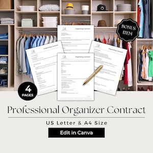 Professional Organizer Contract Template, Declutter Service, Organizer Agreement, Professional Organizer Forms, Organizing Service, BES101-1