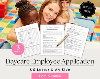 Daycare Application Canva Template – Employee Application Form, Daycare Forms Bundle, Job Application Form, CCB102-1