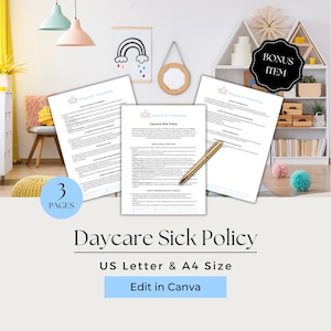Sick Policy, Daycare Sick Policy, Child Illness Policy, Sick Child Policy, Daycare Illness, CCB105-1