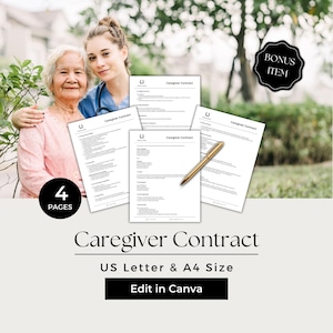Caregiver Contract Template, Home Care Agency Forms, Homecare Agreement Contract, Caregiving Contract, Home Care Client Contract, BES101-1