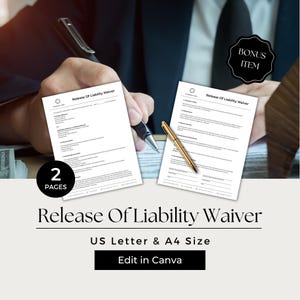 Release Of Liability Waiver, Waiver of Liability Agreement, General Release of Liability Template, Indemnity Waiver, BES101-1