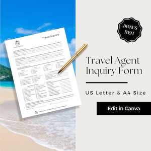 Travel Agent Inquiry Form, Travel Agent Client Intake Form, Travel Agent Documents, Travel Agent Tools, Travel Business Form, TVL 101
