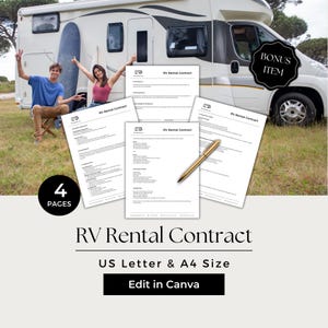 RV Rental Contract, Motorhome Contract, Camper Agreement, RV Trailer Rental, RV Lease Agreement, BES101-1