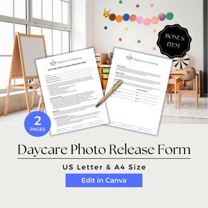ビデオリリースフォーム、チャイルドケアフォーム、デイケア写真リリースフォーム、メディアリリースフォーム、写真同意フォーム、CCB204 -1