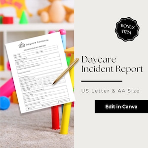 Incident Report Form Daycare, Daycare Injury Report, Preschool Accident Report, Daycare Accident Report, CCB101-1
