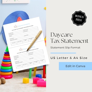 Daycare Tax Form for Parents, Child Care Tax Statement, Daycare Tax Statement, End of Year Daycare Statement, CCB105-4