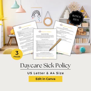 Child Illness Policy, Sick Child Policy, Daycare Illness, Sick Policy, Daycare Sick Policy, CCB202-1