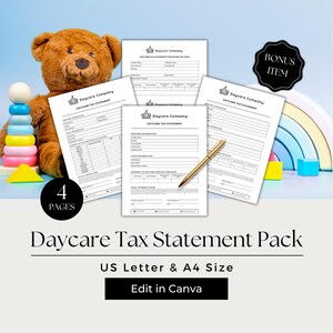 Child Care Tax Statement, Daycare Tax Statement, End of Year Daycare Statement, Child Care Tax Receipt, CCB101-1