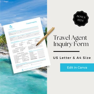 Travel Agent Inquiry Form, Travel Agent Client Intake Form, Travel Agent Documents, Travel Agent Tools, Travel Business Form, TVL 105