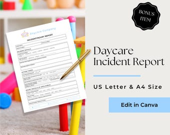 Incident Report Form Daycare, Daycare Injury Report, Preschool Accident Report, Daycare Accident Report, CCB105-1