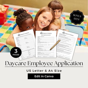 Daycare Employee Application, Daycare Application, Employee Application, Intake Forms Daycare, Daycare Forms Canva, CCB101-1