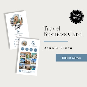 Biglietto da visita per agenzia di viaggi, modello Canva Biglietto da visita per agente di viaggio, biglietti da visita per servizi di viaggio, modello di biglietto da visita per agente di viaggio, TVL106