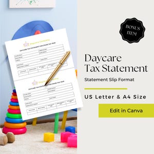 Daycare Tax Form for Parents, Child Care Tax Statement, Daycare Tax Statement, End of Year Daycare Statement, CCB104-4