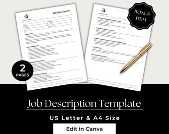 Job Description Template, HR job description, Job Template Form, Job Description Form, Job Specification, HRF101-1