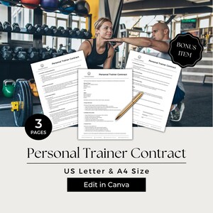 Personal Trainer Contract, Training Agreement, Personal Trainer Forms, Fitness Contract, Workout Contract, BES101-1