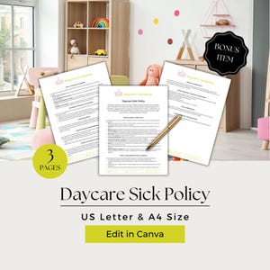 Daycare Illness, Sick Policy, Daycare Sick Policy, Child Illness Policy, Sick Child Policy, CCB104-1
