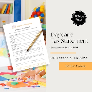 Daycare Tax Statement, End of Year Daycare Statement, Child Care Tax Receipt, Daycare Tax Form for Parents, CCB103-1
