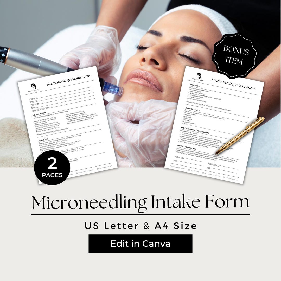 Microneedling Intake Form, Dermal Needling, Cosmetologist Forms, Intake ...