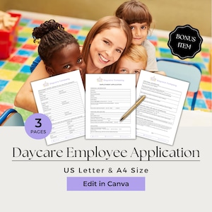 Daycare Employee Application, Daycare Application, Employee Application, Intake Forms Daycare, Daycare Forms Canva, CCB106-1