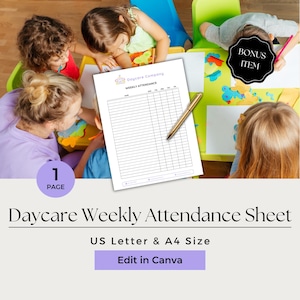 Daycare Attendance Sheet, Daycare Attendance Tracker, Preschool Attendance, Daycare Weekly Attendance Sheet, CCB106-1