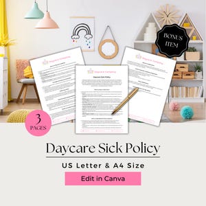Child Illness Policy, Sick Child Policy, Daycare Illness, Sick Policy, Daycare Sick Policy, CCB102-1