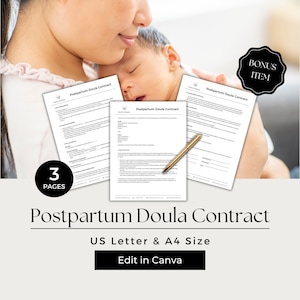 Postpartum Doula Contract Template, Doula Business Forms, Postpartum Doula Forms, Doula Agreement Form, Postpartum Doula Template, BES101-1