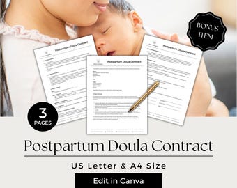 Postpartum Doula Contract Template, Doula Business Forms, Postpartum Doula Forms, Doula Agreement Form, Postpartum Doula Template, PTD101-1