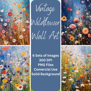Vintage Wildflower Field Wall Art | Field Of Flowers Art | Botanical Wildflower Art