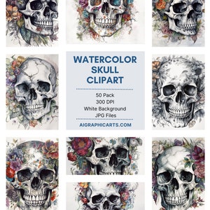50 JPG Aquarell Floral Schädel Clipart, Floral Schädel Clip Art Bundle, Gothic Clipart, Fantasy Clip Art, Hexe Jpg, Wiccan Clipart, Schädel Jpg