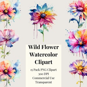 Meadow - Wild Flower Watercolor Clipart, Botanical Wild Flowers Clipart, Flowers Arrangements, Watercolor Rustic Clipart, Elegant Bloom