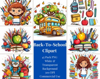Schule-Clipart-Set, Schulmaterial-Clipart-Set, PNG-Dateien, Buntstifte, Bleistifte, niedliche Schulmaterial-Cliparts, Back to School Sublimation-Dateien