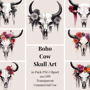 20 Pack Boho Cow Skull, Boho Clipart, Western Graphic Tee, Cowgirl Shirt, Bull Skull Shirt, Southwest Shirt, Western Clothing