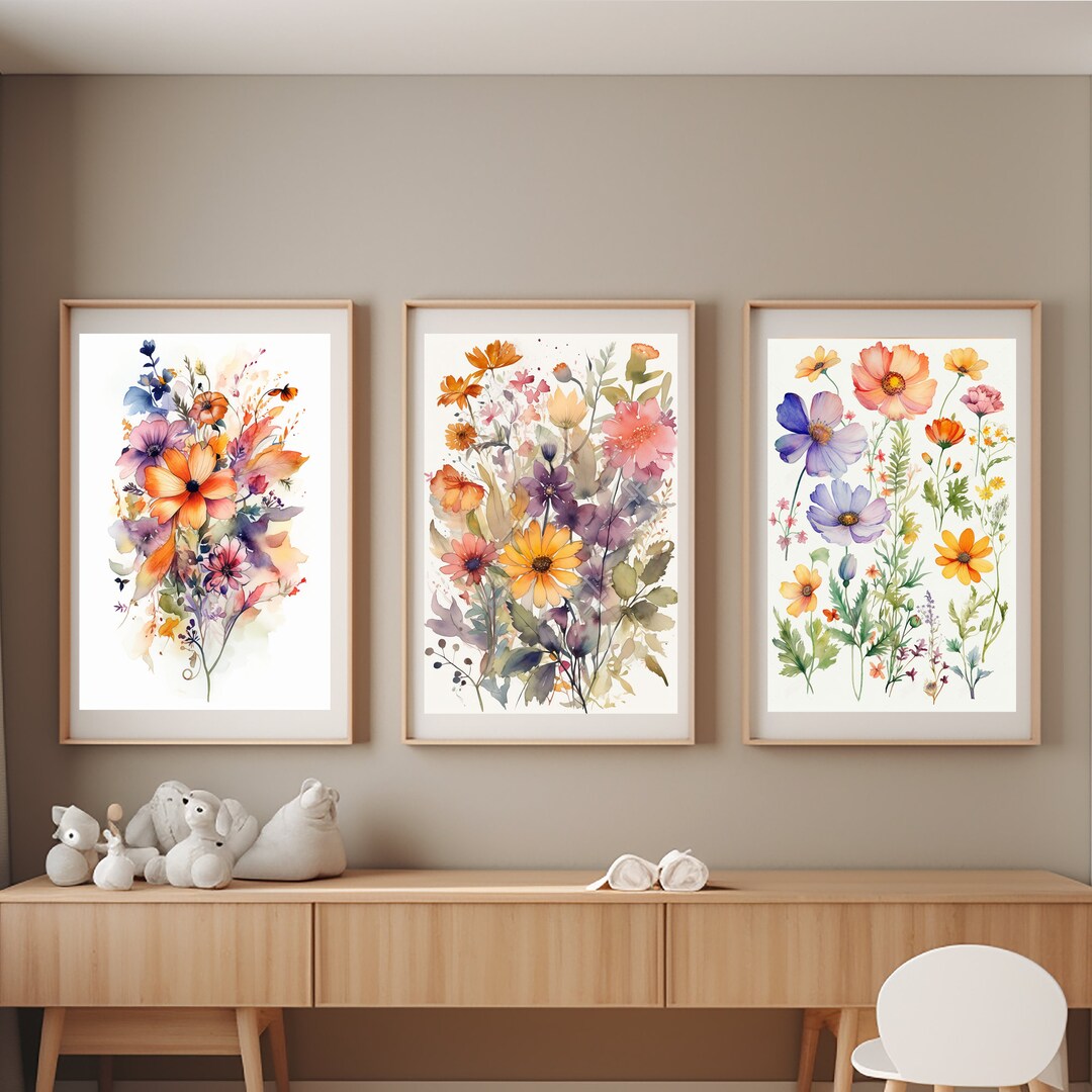 Colorful Wildflower Art Set of 4, Bright Floral Prints, Digital ...