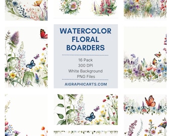 Watercolor Floral Borders - Floral Borders - Wild Flowers - Watercolor Flowers Clipart - Premade Borders - Wedding Clipart - Borders Clipart