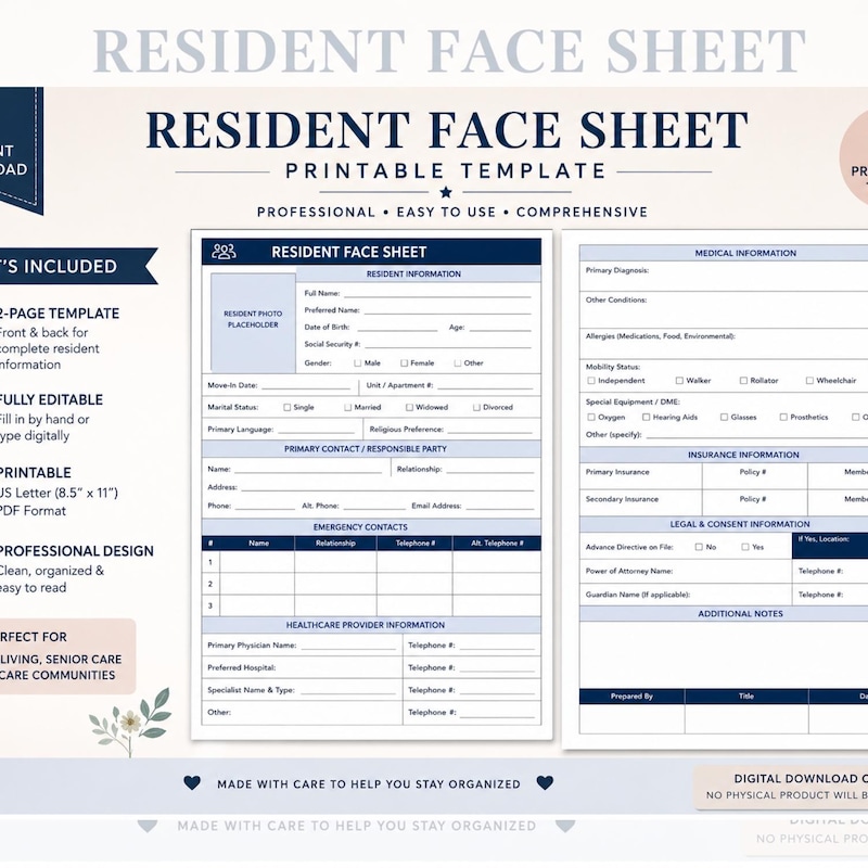 Resident Care Sheet Template - Etsy