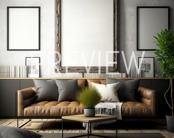 10 Industrial Style Living Room Frame Mock Ups, Interior Design, Digital Art, Home Frame Mockups, Scenes, Wall Art, Wall Art Frame Mockup