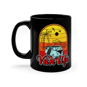Van life 11oz Black Mug | van life | ceramic with a glossy finish | Microwave and dishwasher safe
