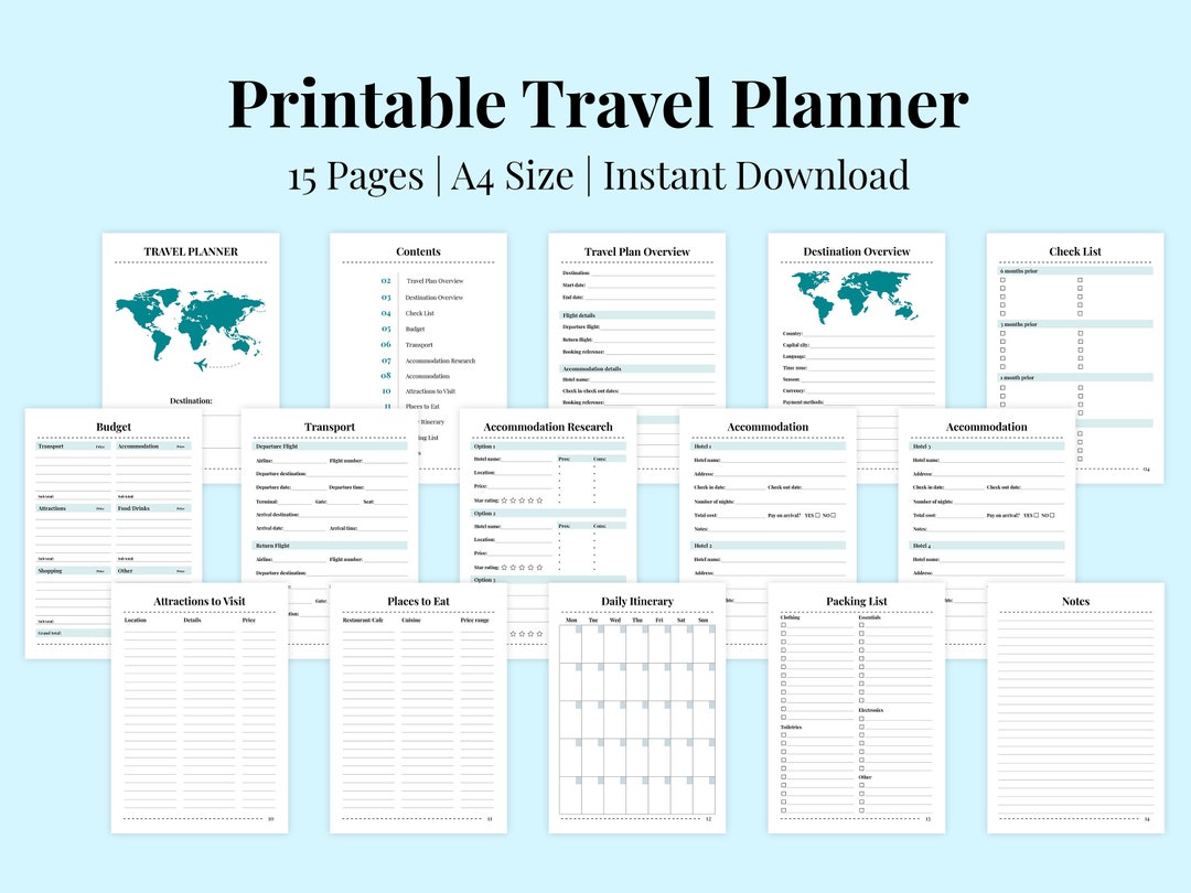 Printable Travel Planner | Downloadable Travel Planner | Trip Planner ...
