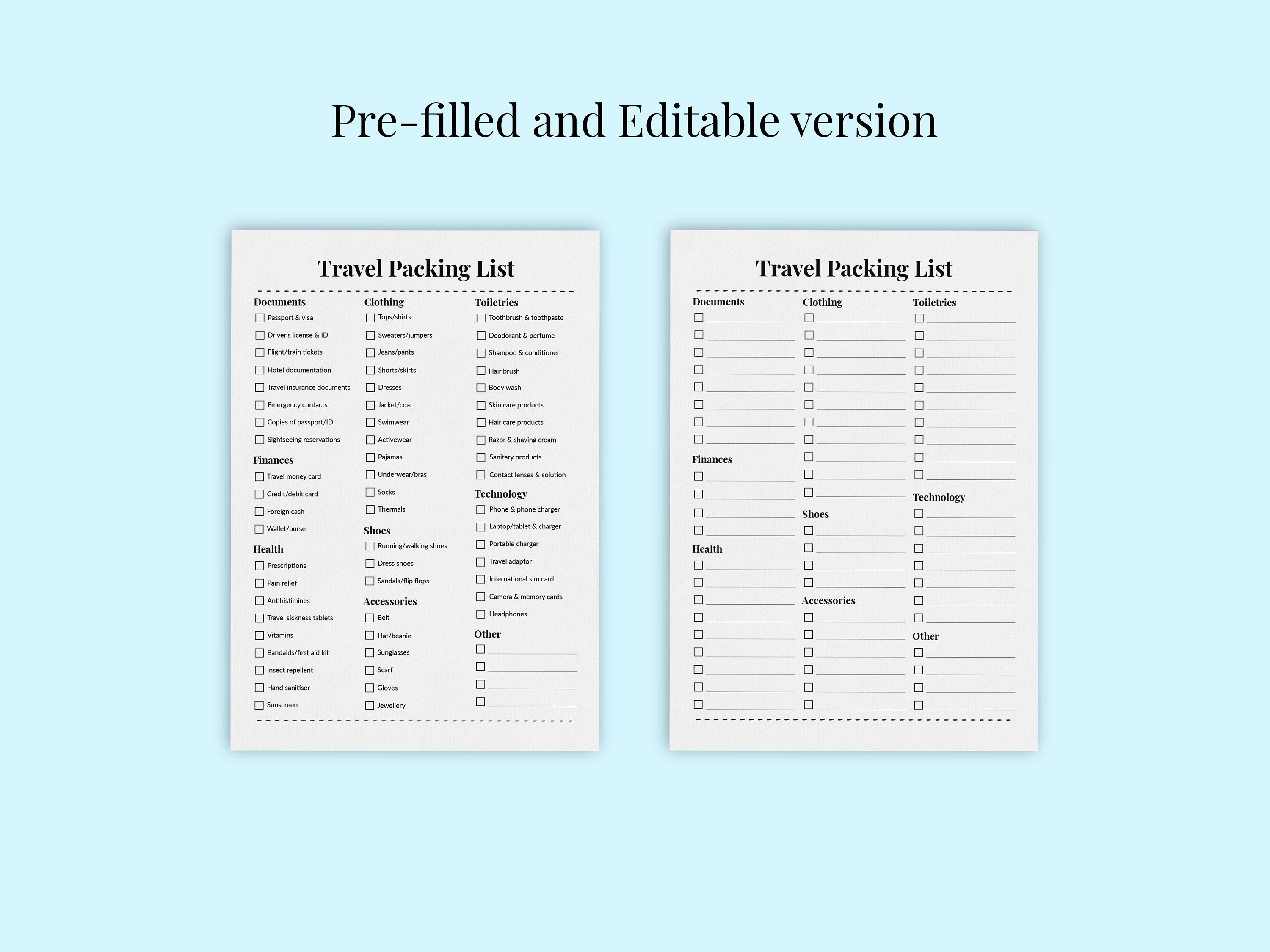 Printable Travel Packing List | Packing List | Packing Template ...