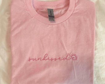 Sunkissed beachy summer coastal sun girl machine embroidered T-shirt