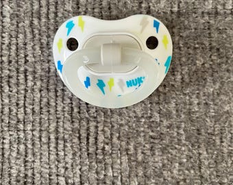 Nuk yellow and blue lightning bolt modified reborn doll pacifier with magnet