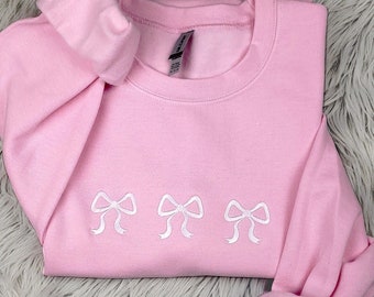 Three Delicate Bow Ribbons Embroidered Crewneck - Bow Embroidery - Cute Boss Unisex Crewneck  - Gift for Her