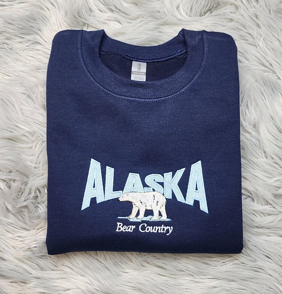 Embroidered Alaska State Sweatshirt, Embroidered Alaska Polar Bear Unisex Sweatshirt great for men and women Sweatshirt or Hooded Sweatshirt