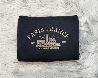 Embroidered  Paris France Crewneck -  France Crewneck - City of Love  - Paris Embroidered Crewneck - T-Shirt - Sweatshirt - Hoodie